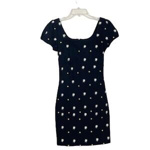 Miaou Black Daisy Embroidery Mini Dress Cotton Stretch BodyCon Coquette Flower S